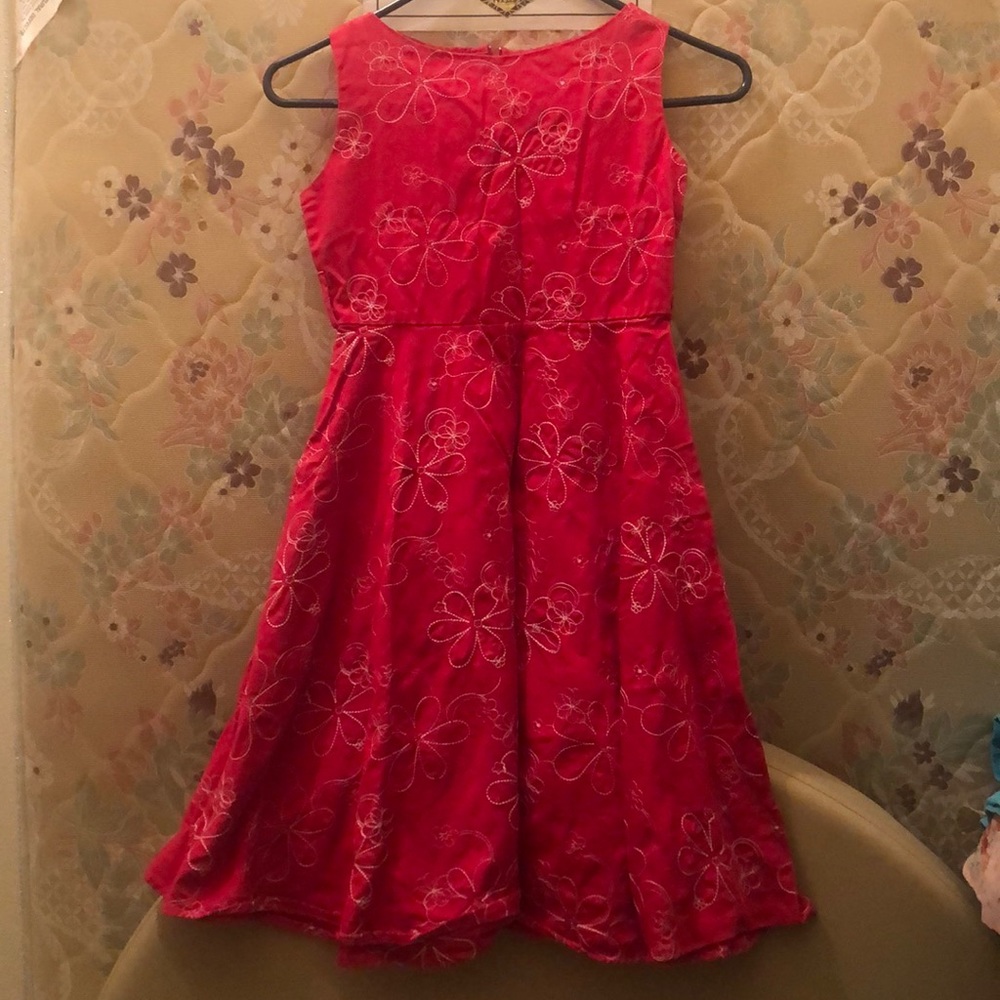 Red Denim Dress with White Flowers